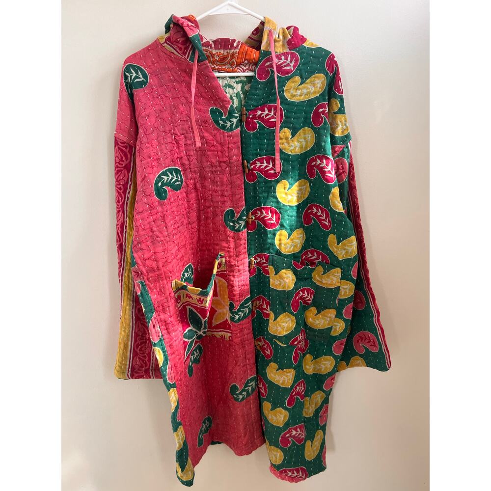 Kantha hooded duster nwot free size reversible pink and teal boho